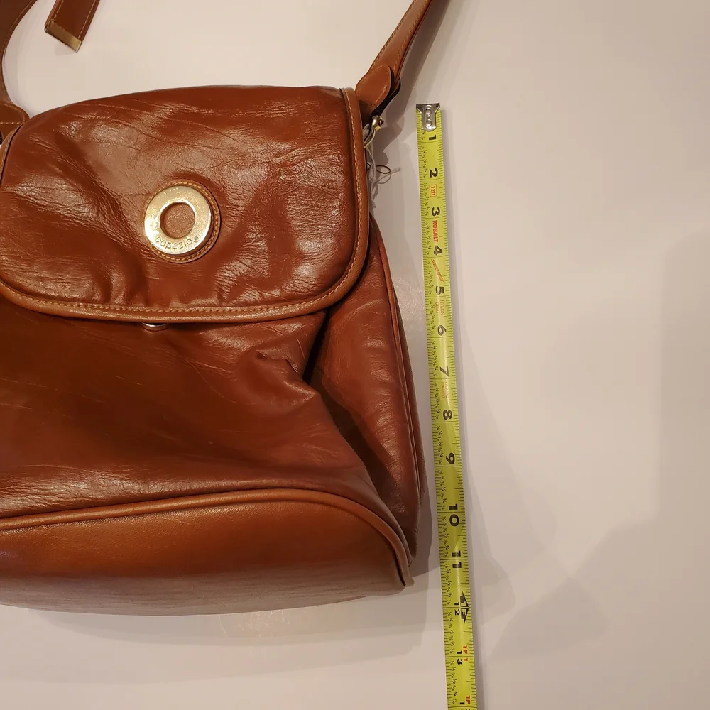 Vintage Capezio Cognac Bucket Crossbody Bag – Classic Gold Medallion